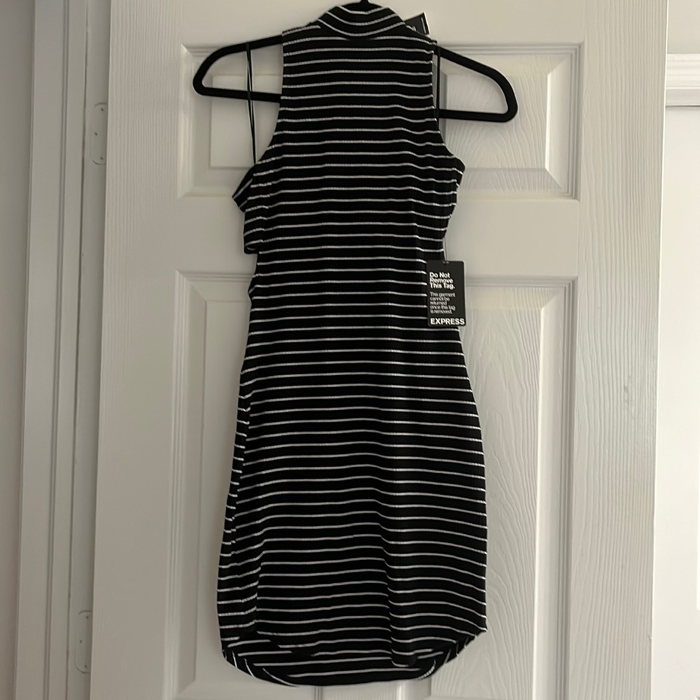Express black and white striped stretchy mid length dress, size small